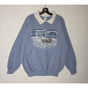 VTG Christmas Winter Pullover Grandma Sweatshirt Collar Morning Sun Womens Large